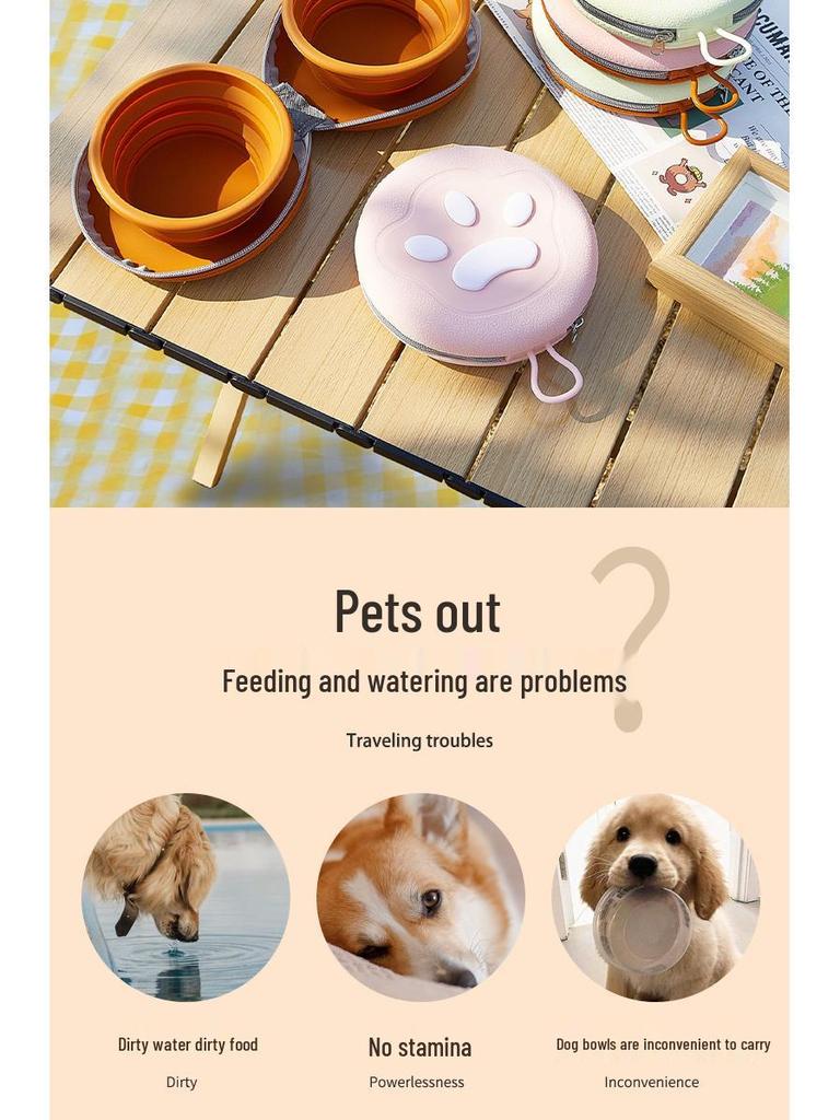 New Foldable Double Dog Bowl: Integrated Design for Outdoor Pet Feeding