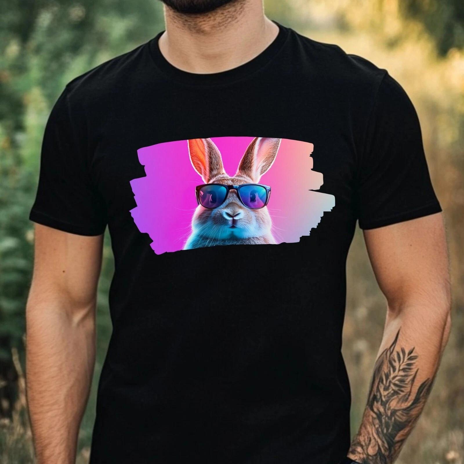 T-Shirt Herren Hase mit Sonnenbrille Motiv Baumwolle Größe XS bis 5XL XXXL