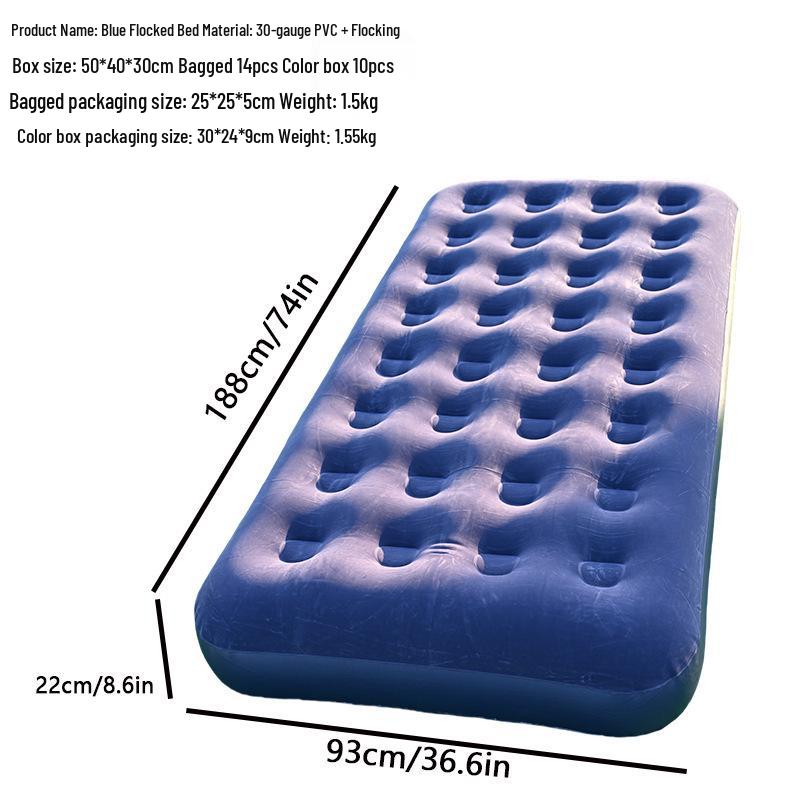 Single Outdoor/Indoor Inflatable Camping Mattress with Flocking