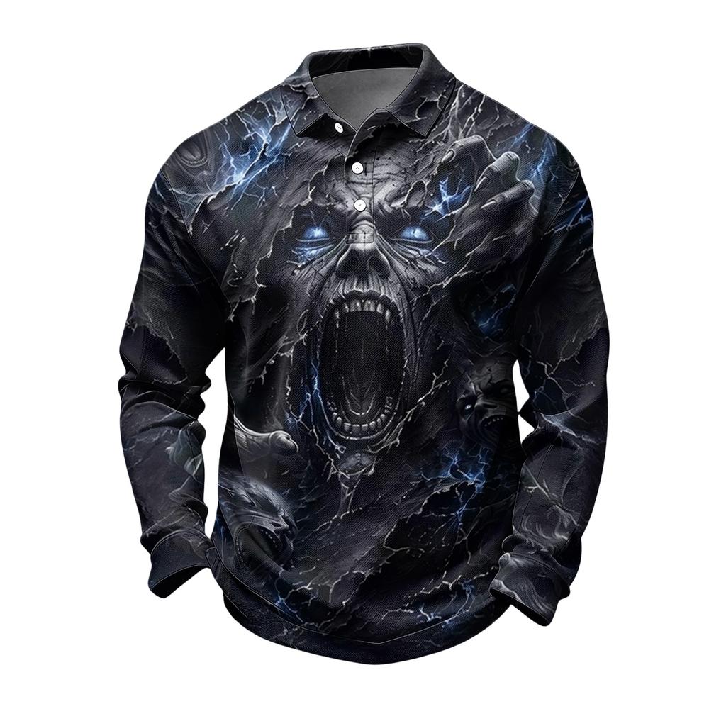 Men's Quick Dry Mesh Long Sleeve Golf Shirt Halloween Print