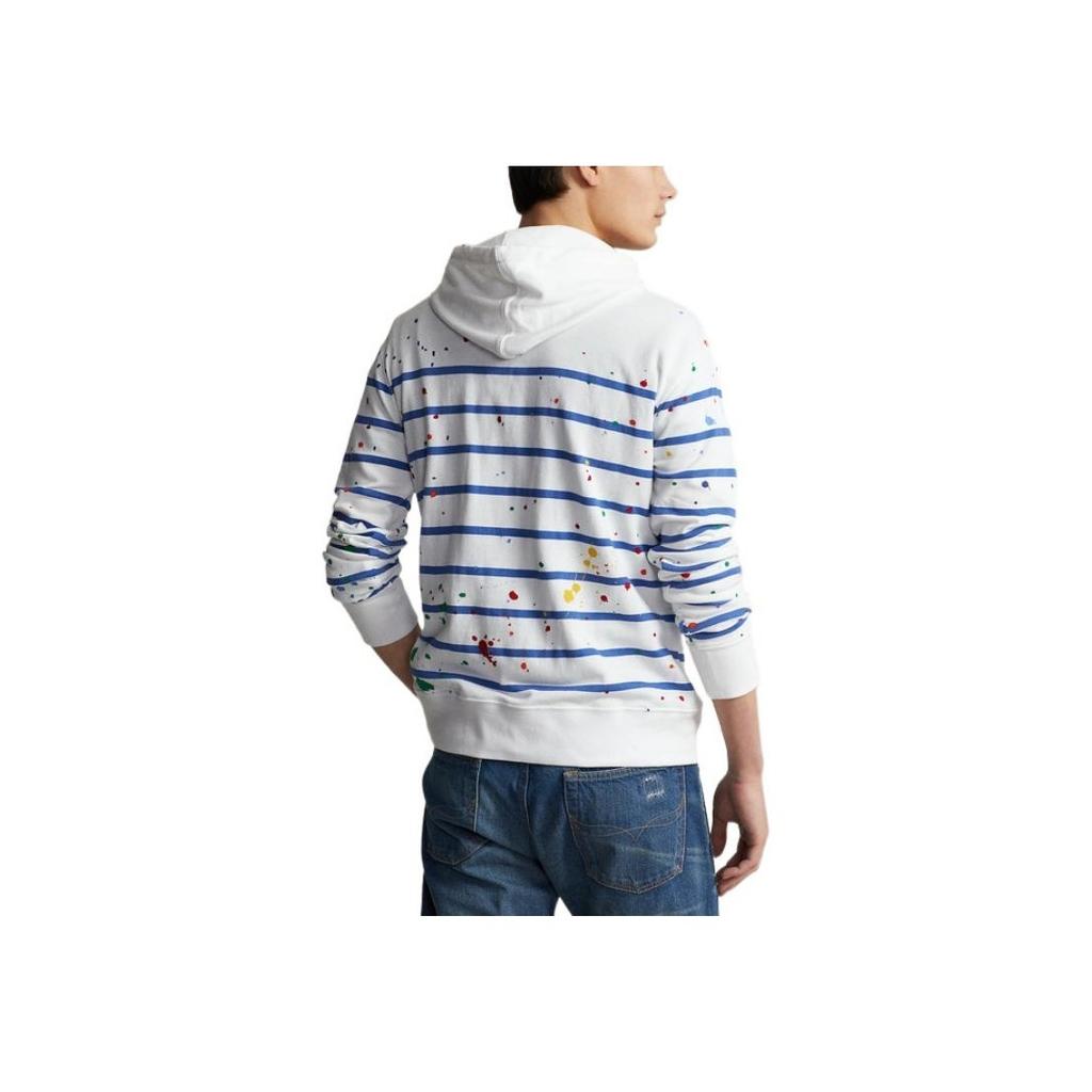 Polo Ralph Lauren SS22 Splash Ink Striped Hooded Drawstring Sweatshirt Men Sweatshirt White MNPOKNI16821853-100