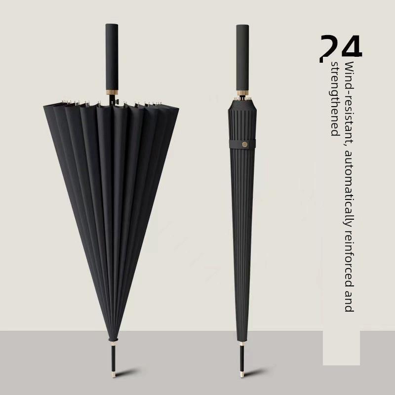 24-Rib Automatic Umbrella, Large Business Straight Umbrella, Double-Handle Factory-Printed Logo Advertising Long-Handle Umbrella