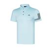 Mens Golf Polo Shirt Short Sleeve Quick Dry Breathable Sport T-Shirt White Blue Stripe