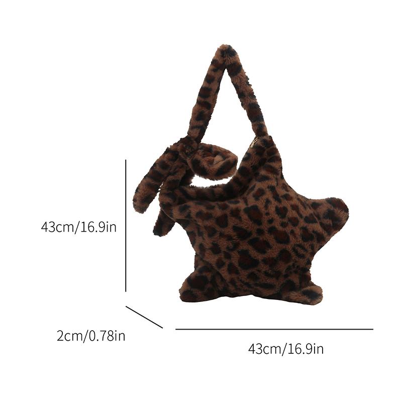 Star Leopard Print Plush Crossbody Bags for Women Furry Large Capacity Girls Shoulder Bag Vintage Tote Handbags Female Purse KTY