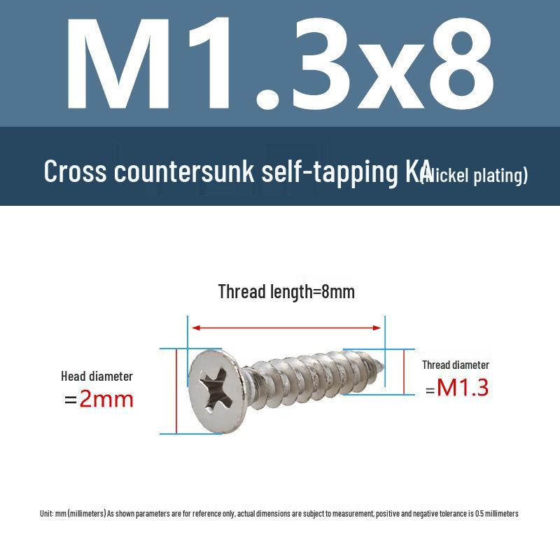 YiguYigu Nickel-Plated Phillips Flat Head Self-Tapping Screws M1-M5, Carbon Steel