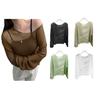 Sunscreen Cover Up Round Neck Long Sleeve Solid Color Knitting Tops Loose Fit Hollow Knitted Design Casual Tops