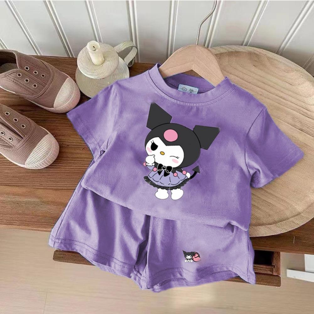 Sanrio Summer Baby Girls  Clothes Set Kid Children Cute Kuromi Printed Short Sleeve T-shirts Top and Shorts Suit