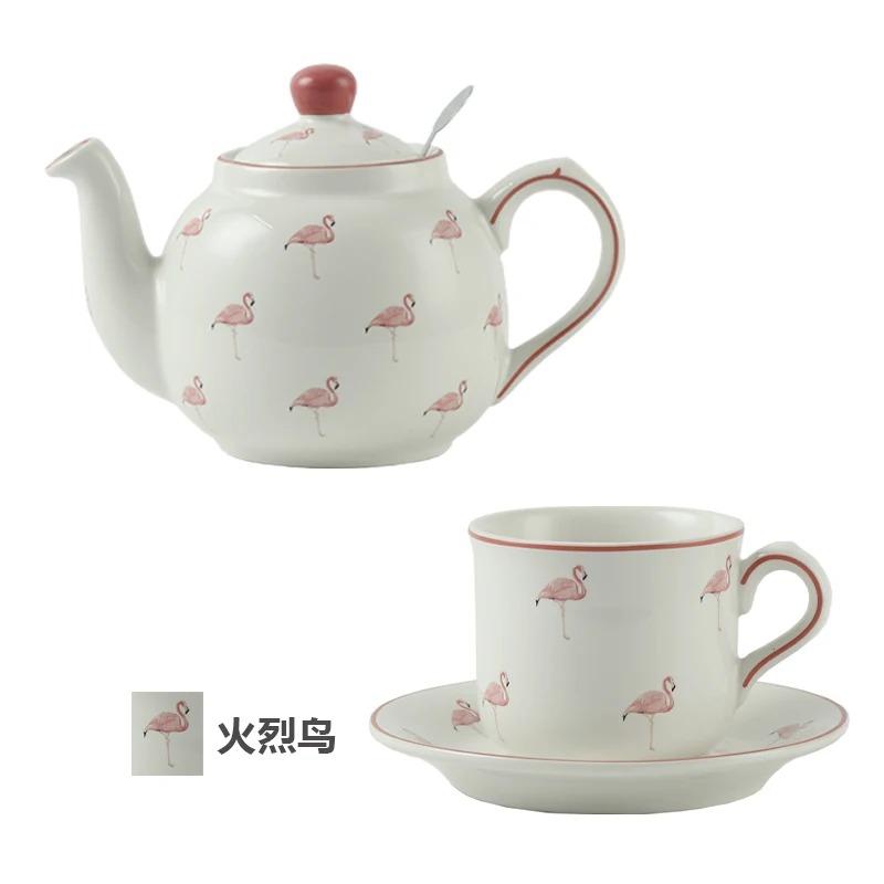 London Pottery 600ML flamigo Animal ceramic teapot with infuser porcelain tea pot with strainer 220ml cup and saucers