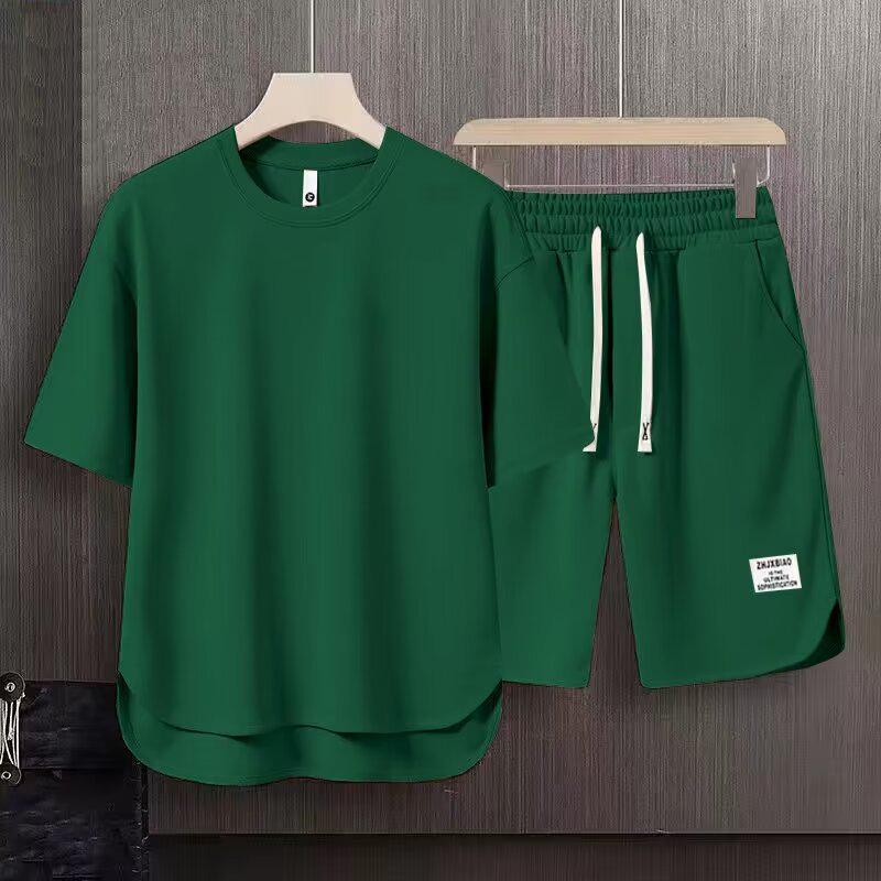 Ice Degree Men's Minimalist Summer Two-Piece Set: Trendy Loose Shorts & Long Pants