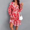 Spring and Summer Elegant Printed V-neck Long-sleeved Dress