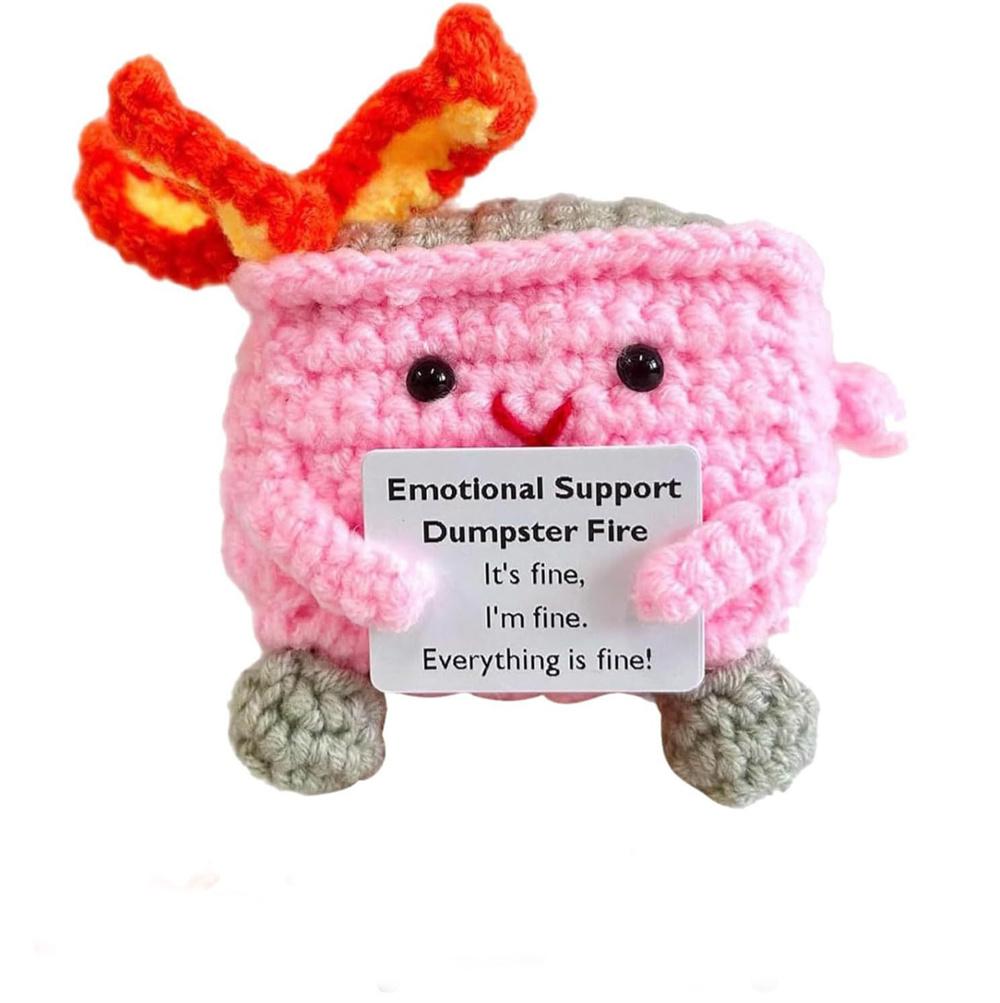 Cute Emotional Support Crochet Dumpster Fire Home Room Decor Funny Dumpster Handmade Knitting Doll Toy Ornament Christmas Gift