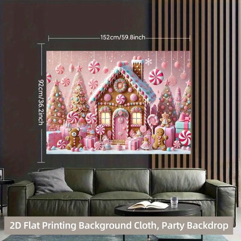 2D Background Cloth, 1 piece, Polyester Background Cloth for Gingerbread House and Sweet Candy World Scene