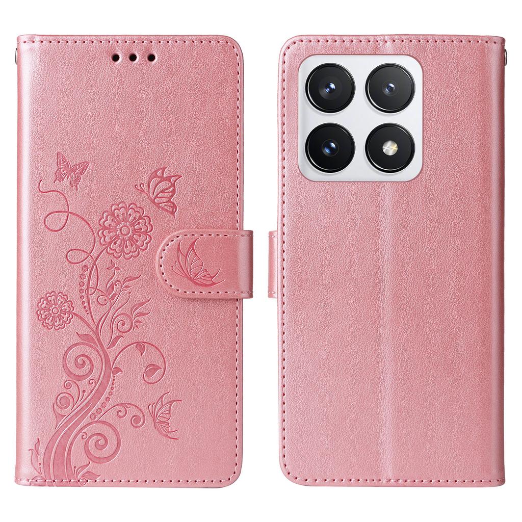 For Xiaomi 14T Pro Leather Case Butterfly Floral Imprint Wallet Stand Cover