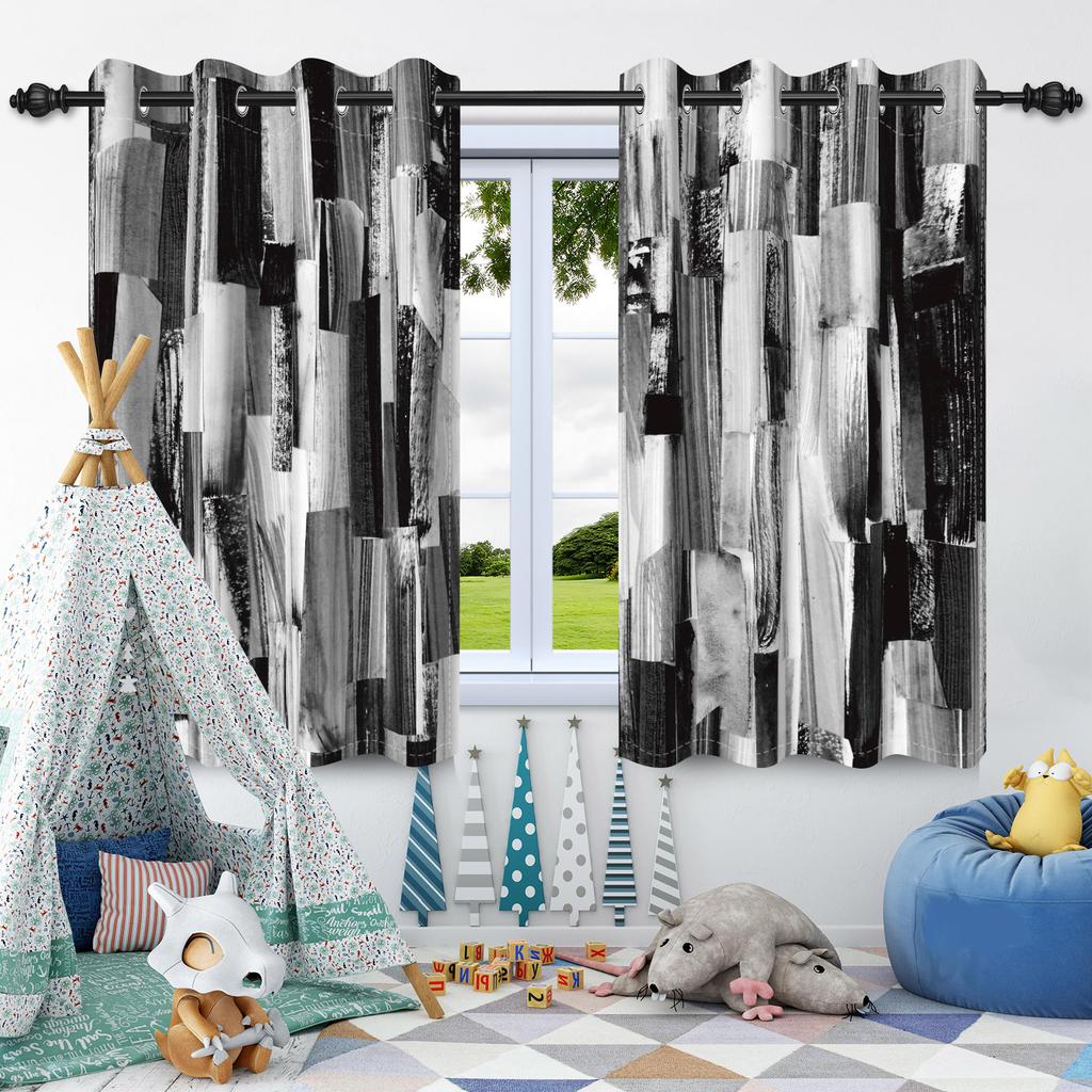 2 st Abstrakta Oljemålning Textur Fönstergardiner Sekretessavdelare Mörkläggningsgardin Lägenhet Sovrum Vardagsrum Mörkläggning