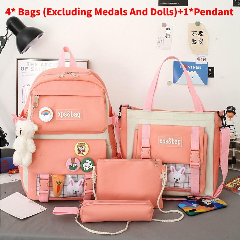 Bag Xps Letter Print Backpack With Pendant Large Capacity Schoolbag Kids Gift