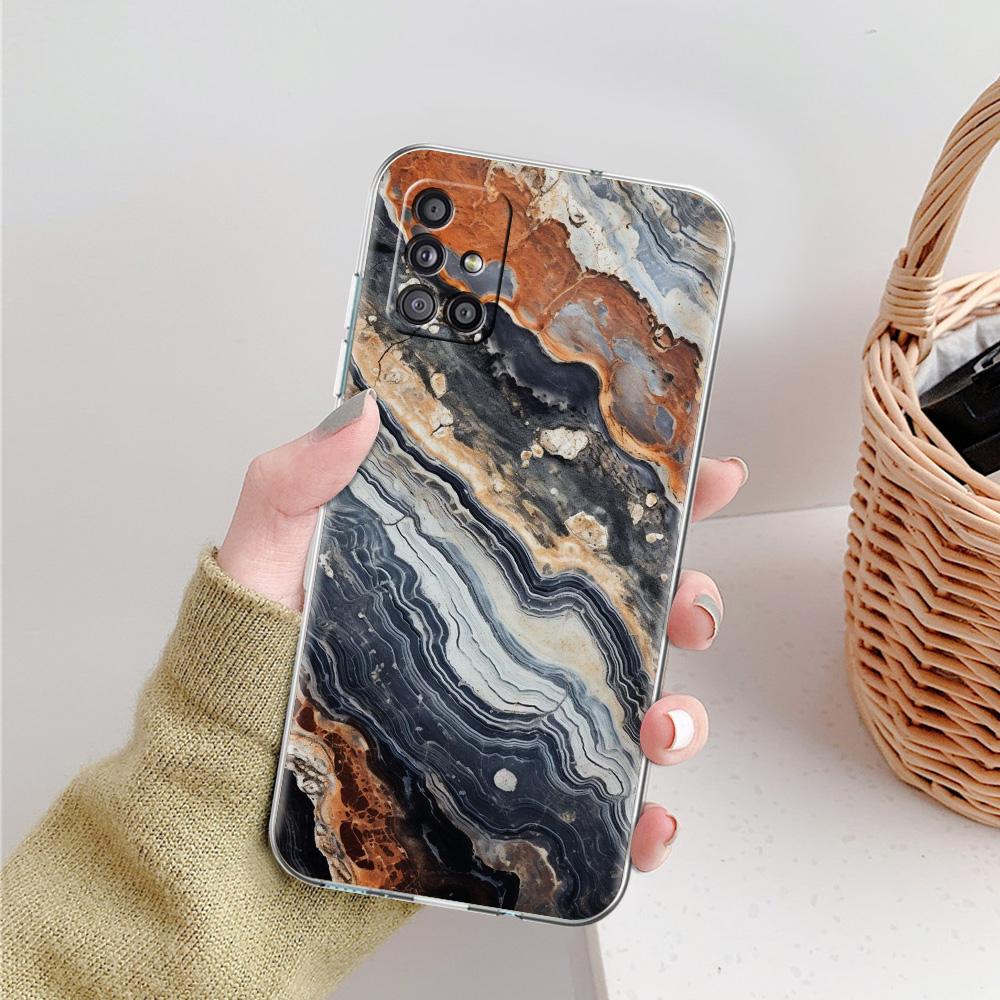 Phone Case For Samsung A15 A13 A35 A55 A51 A71 A41 A31 A21S A03S A05 A17 A23 A25 A33 A53 A73 5G A07 4G Clear Cover Marble Stone