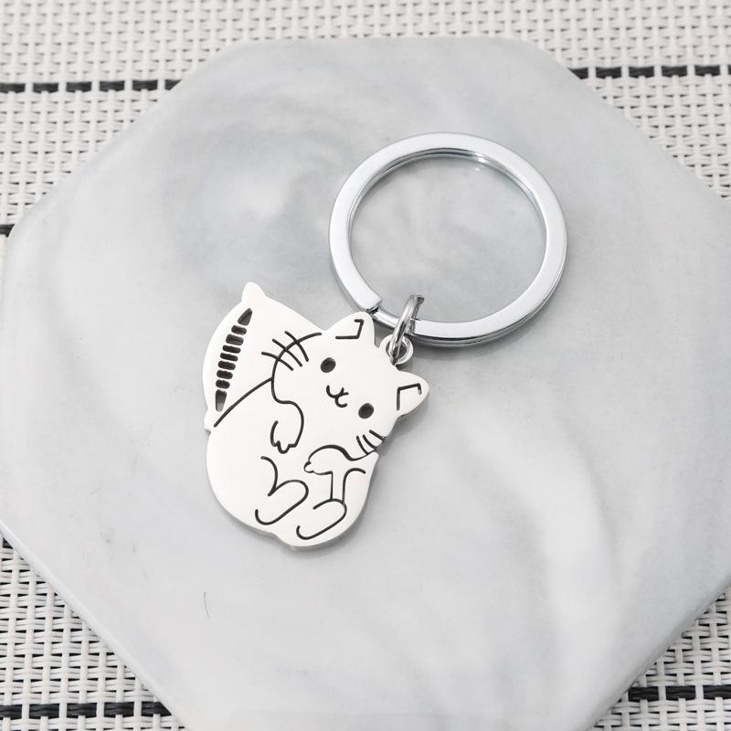 Pillow Cat Stainless Steel Keychain Cute Cartoon Kitten Design Fashion Keyring Practical Daily Backpack Pendant