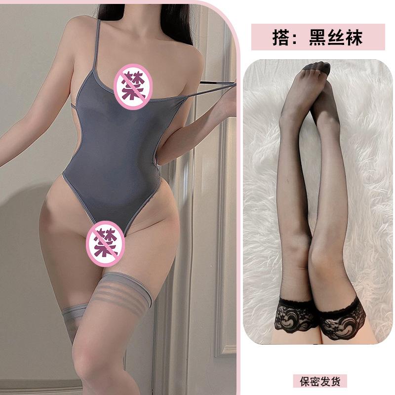 Sexy Underwear Dead Reservoir Suspender Onesie Open Crotch Underwear High Fork Restrain Yin Tights Women's Super Tight Transparent Swimsuit