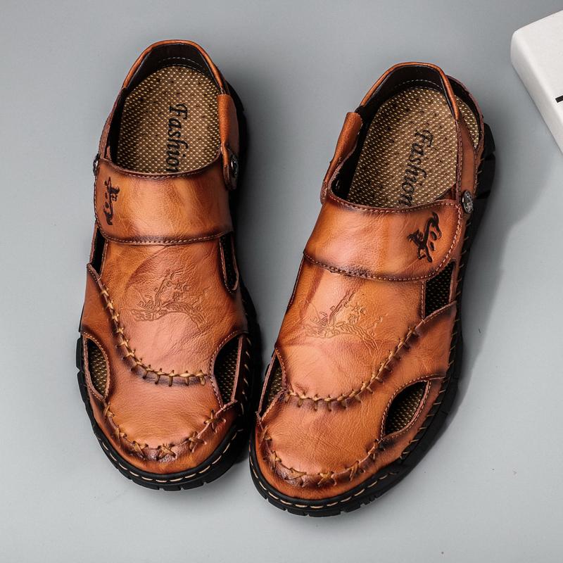 Sandals Shoes Men's Genuine Leather Summer Anti-slip Breathable Hollow Outdoor Sports Beach Shoes Casual Sandals