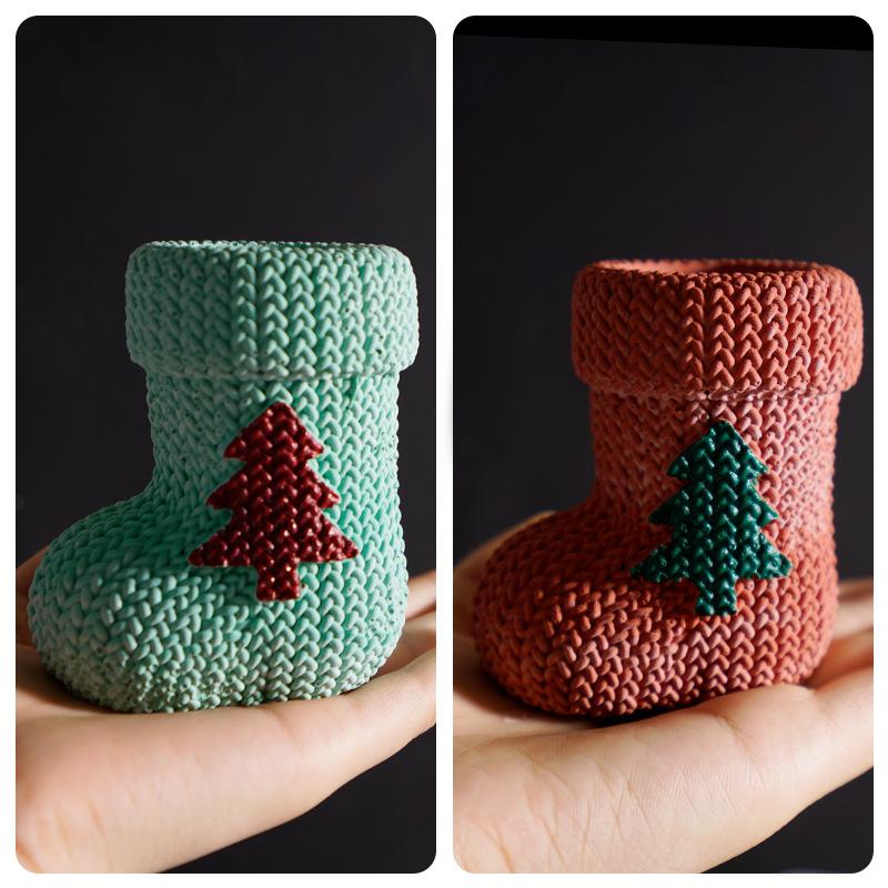 Christmas Knitted Stocking Candle Holder Silicone Mold Christmas Sock Decoration Ornament Resin Mold Handmade Xmas DIY Gift