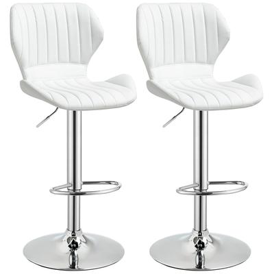 Ensemble de 2 Hauts Tabourets de Cuisine et Tabourets Hauts Pivotants en Cuir Synthétique avec Dossier et Structure Métallique 47x51.5x92-114 cm Blanc