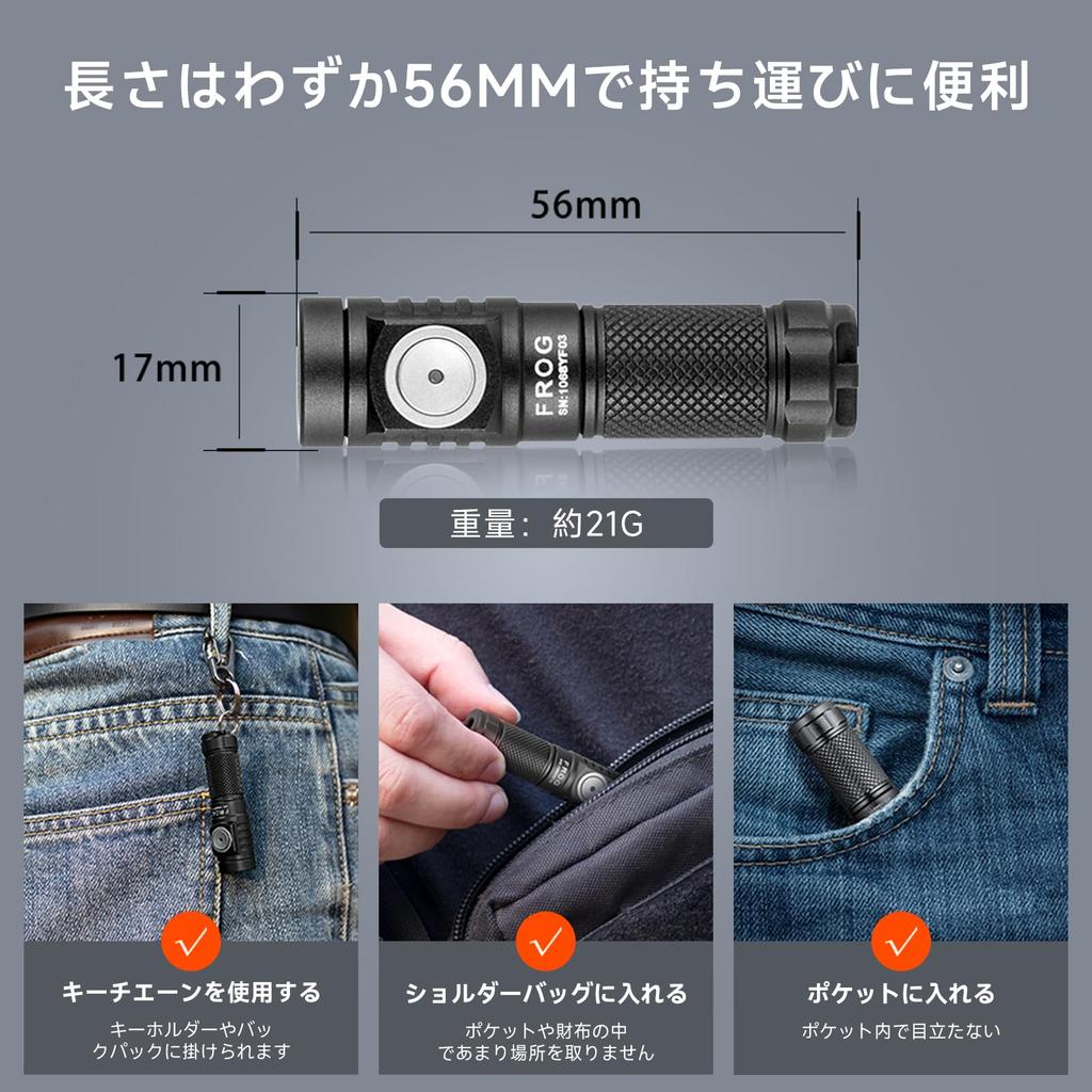 LUMINTO Rechargeable Key Light, Ultra-Compact and Lightweight Keychain Torch (Frog V3.0)