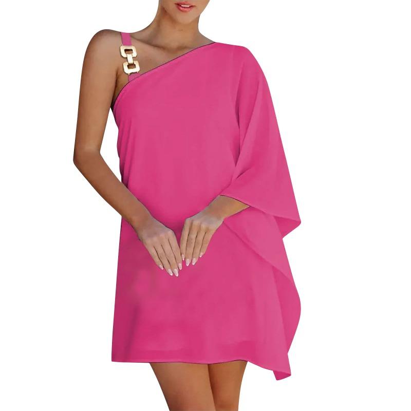 Women's Printed Chain Strap Half Off-Shoulder Dress