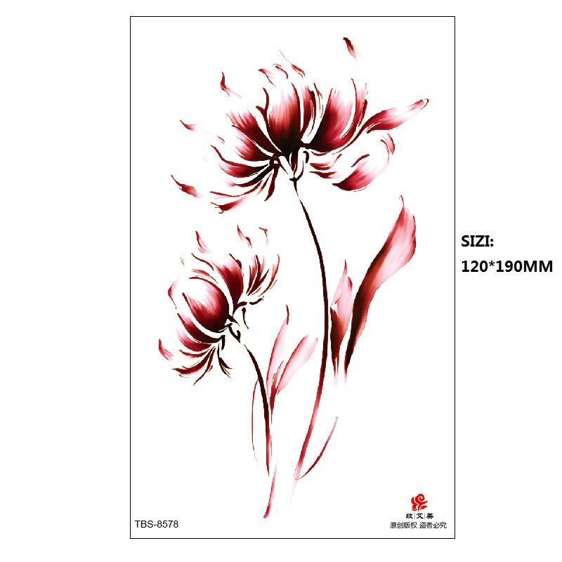 Hand Painted Original Color Flower Fox Phoenix Women'S Simulated Tattoo Water Transfer Tattoo Sticker