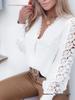 Spring-Autumn Women's V-Neck Lace Patchwork Long Sleeve Blouse