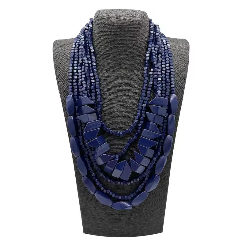 Этническое Стиль Красочное Деревянное Многослойное Длинное Ожерелье для Сценического Образа