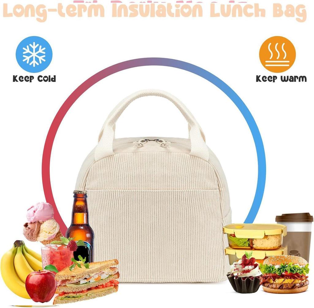 Corduroy Strawberry Ice Pack Insulated Lunch Bag - Large Capacity for Travel, Business, or Picnic