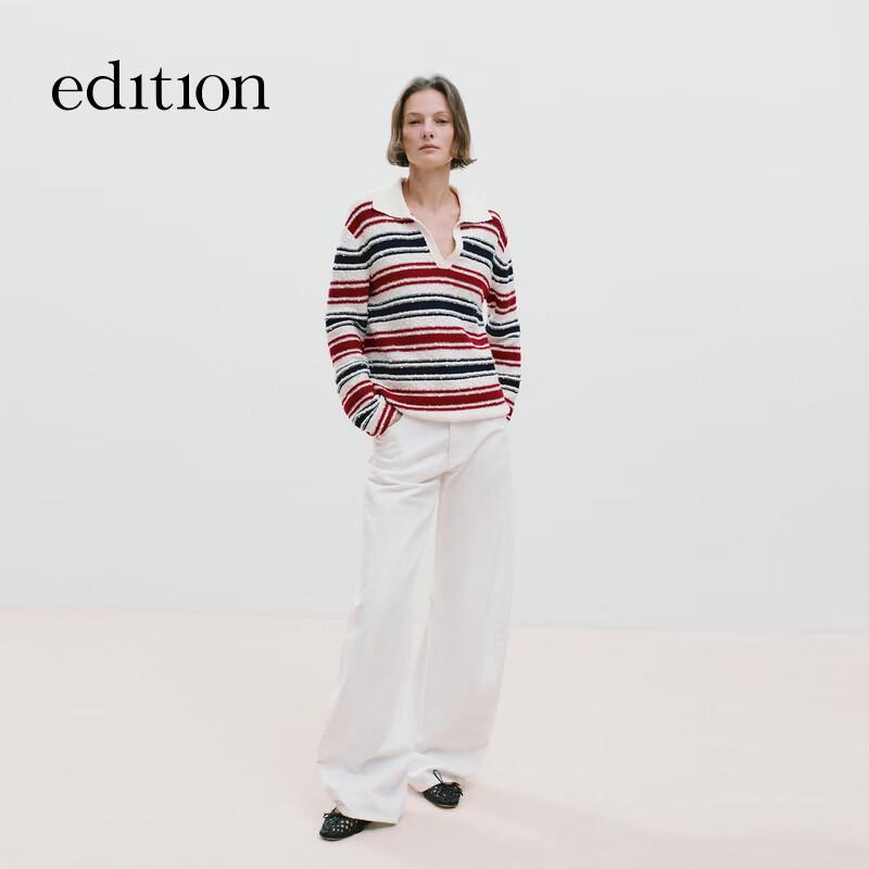 editionE+ 2026 Spring Wool Blend Striped V-Neck Knit Sweater