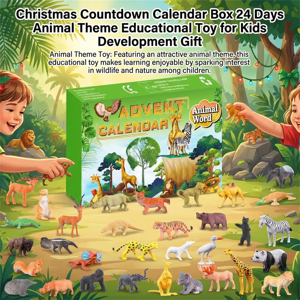 Christmas Countdown Calendar Box 24 Days Animal Theme Educational Toy for Kids Development Gift