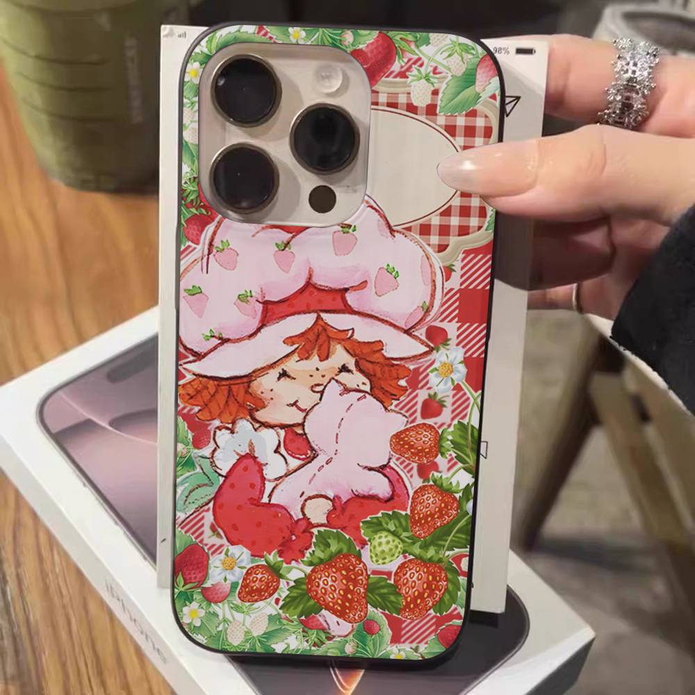 Cartoon Girl S-Strawberry S-Shortcake Corrugated Stripe Phone Case For IPhone 17 16 15 14 13 12 11 Pro Max Plus Pro Shockproof