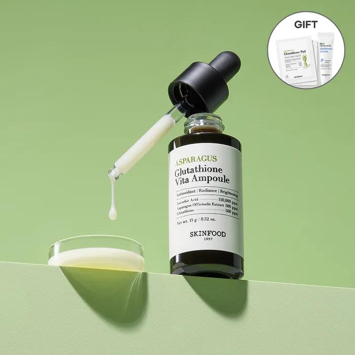 [5 Packs of 2 Pads + Free Chamomile Moisturizing Cream 15ml] Asparagus Glutathione Vita Ampoule (15g)