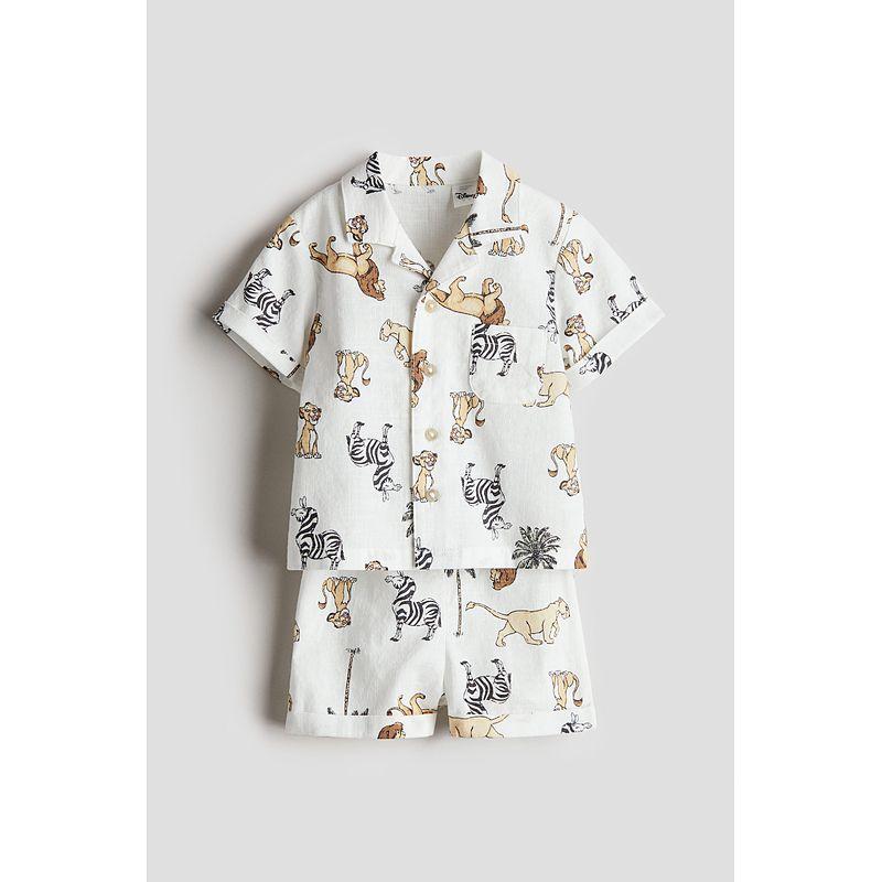 

HM Children s Clothing Baby Boy Baby Girl Suit 2025 Summer New Arrival Print Cuban Collar Button Shirt Shorts 1276852 White/The Lion King 66/48