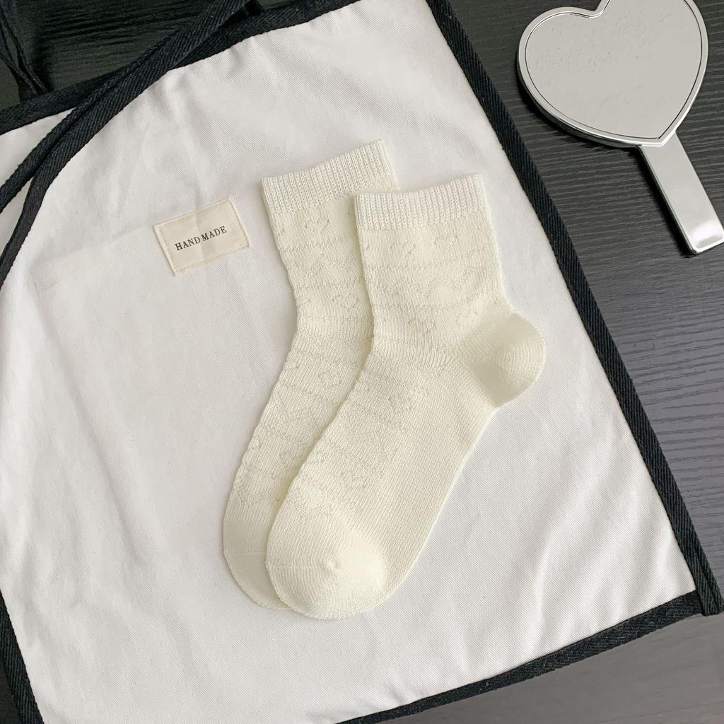 Cut-Out Bow Socks Women'S Mesh Lace Socks Bamboo Cotton Lolita Girl Cute Short Socks