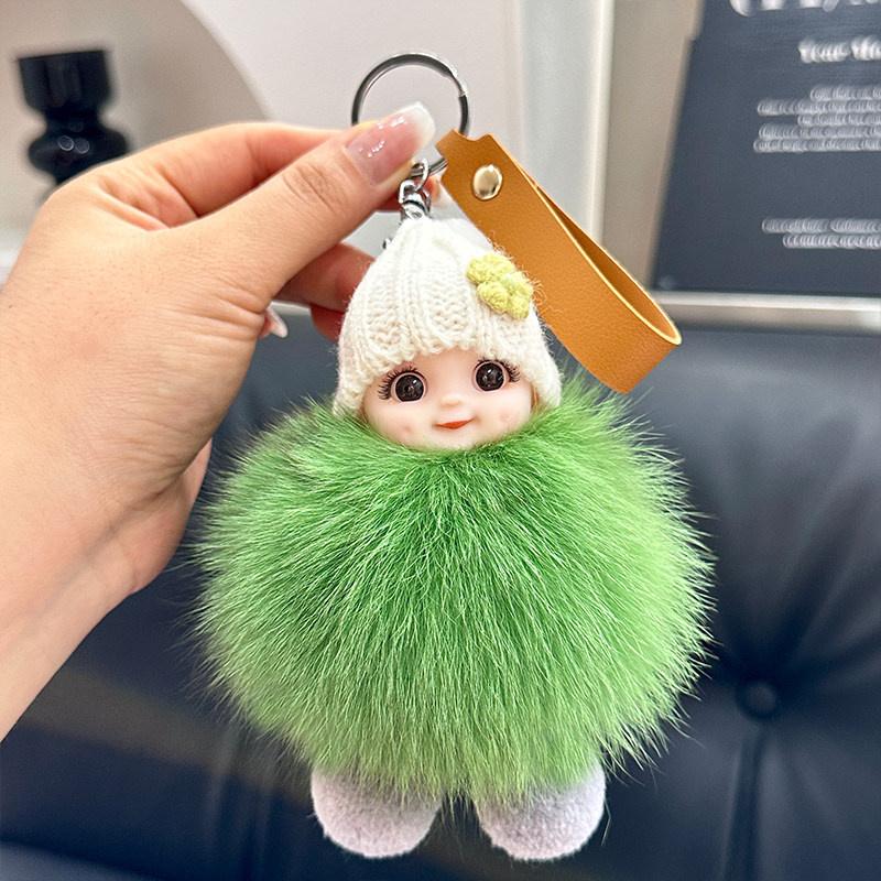 Cute Fluffy Plush Sleepy Doll Keychain For Women Bag Car Key Chain Kawaii Fur Keychain Key Ring on Bag Car Trinket Pendant Gift