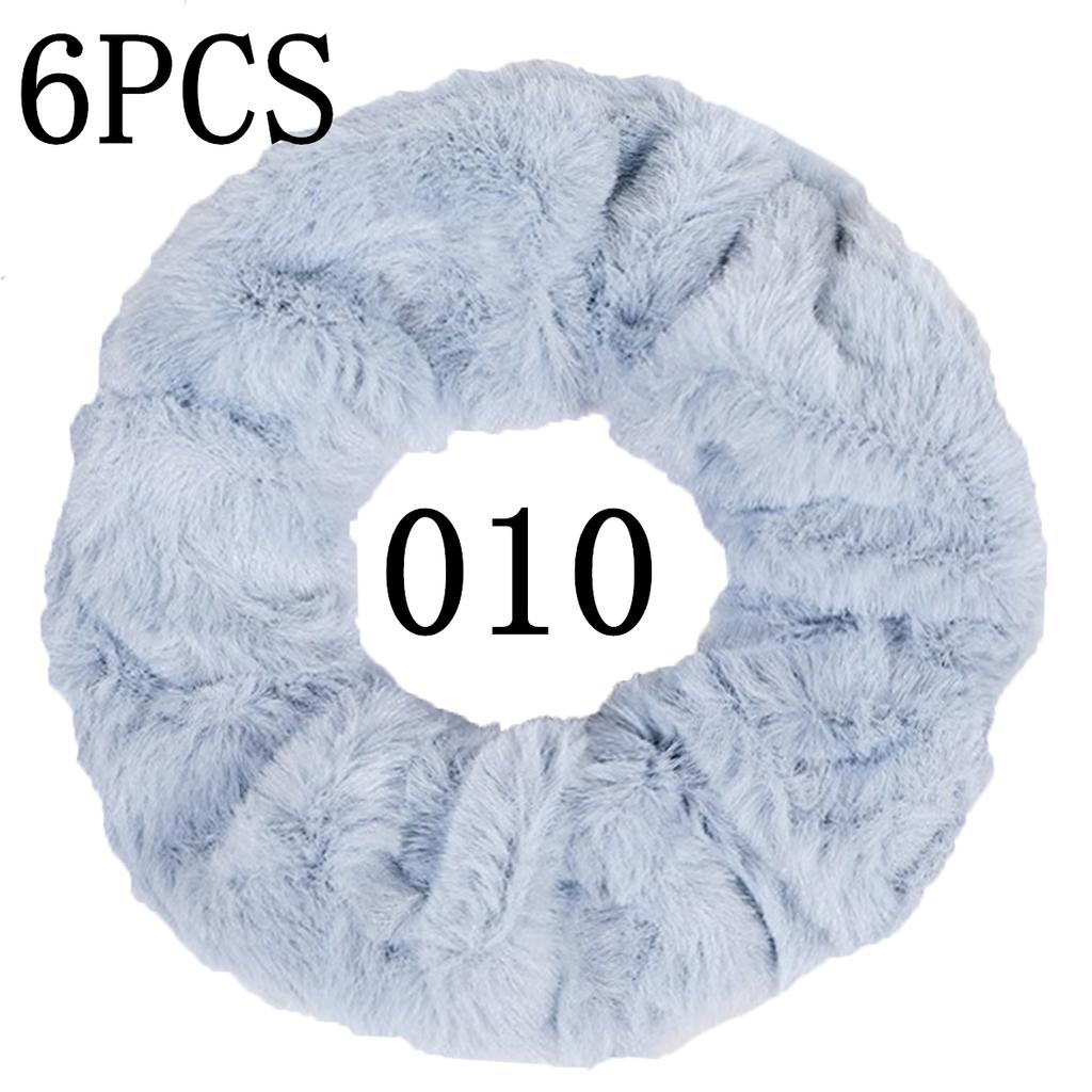 6pc Hair Scrunchies Furry Elastic Band Women Girl Ponytail Holder Rubber Ties Accessories Plush Faux Fur Soft Chiffon Headband
