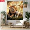 Lion Lamb Cross Tapestry Christian Symbolism Art Wall Hanging Religious Decor Faith Home Art Bible Theme