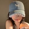 Lace lace denim baseball cap women's big head circumference showing face small cap three-dimensional pearl bow hat