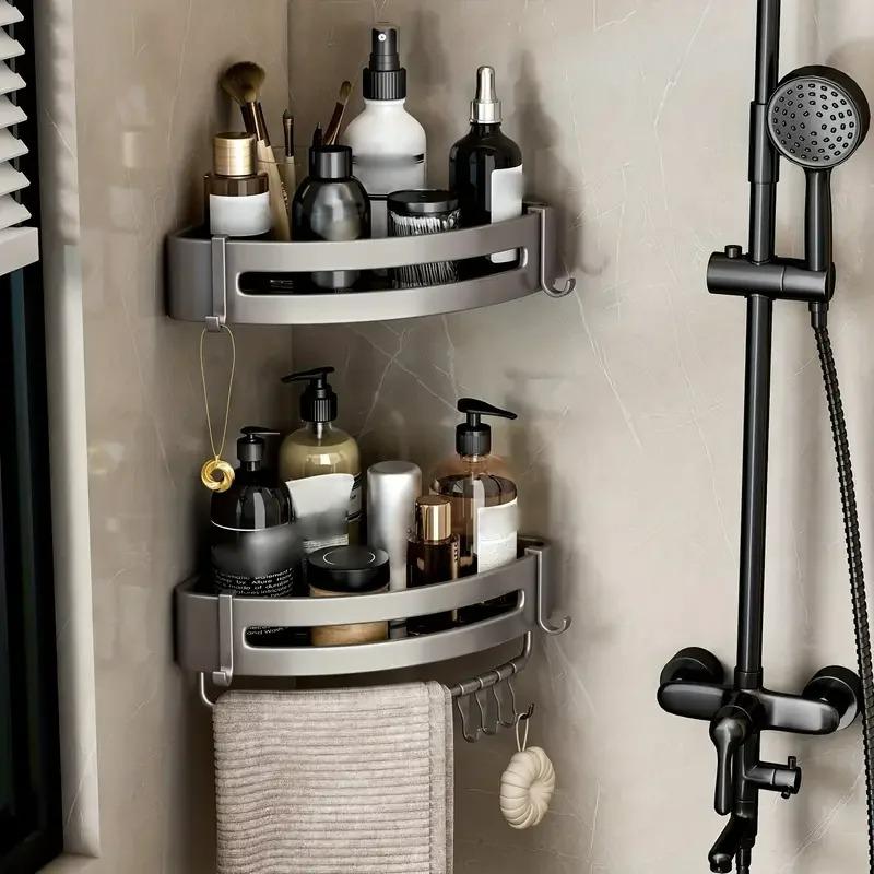 Bathroom Shelf Kitchen Storage Organizer Aluminum Alloy Shampoo Rack Shower Shelf Bathroom Accessories No Drill Shelf