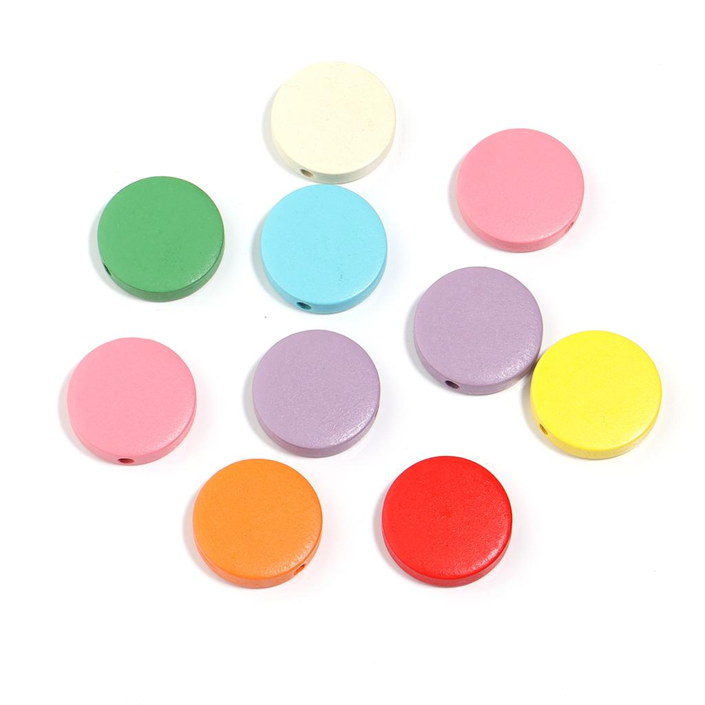 10-30pcs Colorful Wooden Beads Spray Painted Straight Hole Flat Round Bead Pieces For Jewelry Making DIY Necklace Bracelet Decor