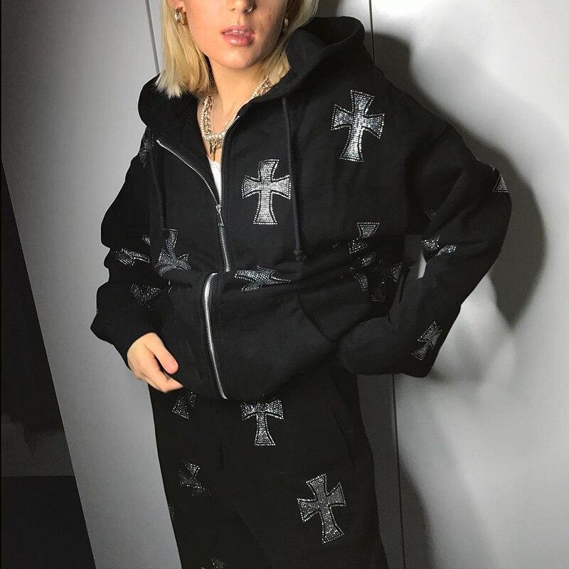 Felpa Con Cappuccio Oversize Donna Y2K - Con Cerniera, Stampa A Stella, Stile Gotico Punk, Vestibilità Larga, Colore Blu