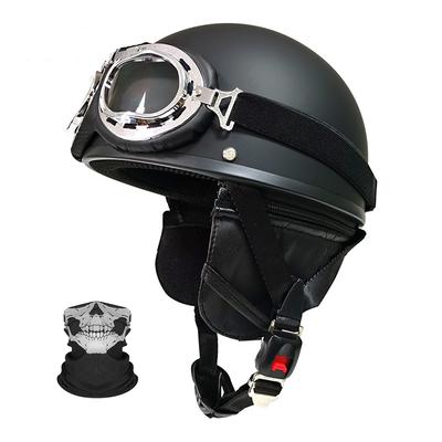 Motorcycle Half Helmets, German Style Vintage Motorcycle Helmets for Men Women, Helmet for Adult Scooter ATV Cruise with Goggles