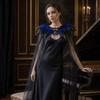Black Halloween Feather Cloak Elegant Festival Costume Cape Hollow Lace Mesh Cape  Dance Cloaks
