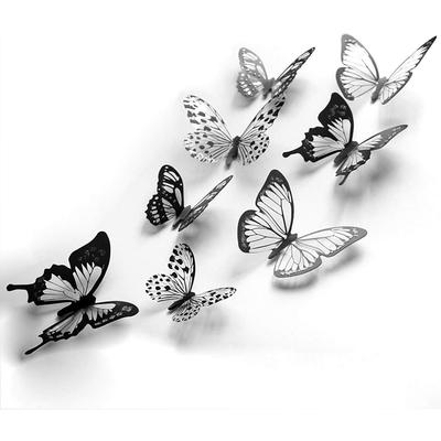 72 Stück 3D Schwarz-Weiß Kristall Schmetterling Wandaufkleber, DIY Wandaufkleber, Kinder-/Mädchenschlafzimmer Heimdekoration, Hochzeit/Party Abnehmbare Aufkleber