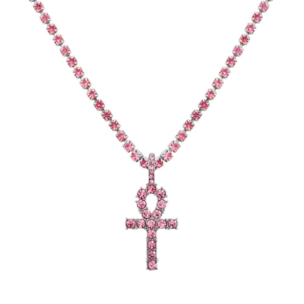 Punk Hip Hop Rhinestone Cross Pendant Necklace for Women Men Bling Iced Out Crystal Chain Choker Necklace Jewelry On The Neck