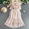 Women's V Neck Floral Chiffon Maxi Dress High Waist A-Line Casual Dress for Summer Vacation