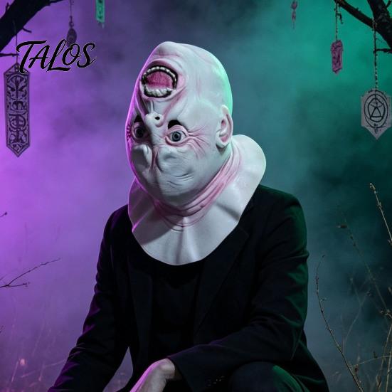 Scary Halloween Costume Accessory Upside Down Demon Latex Full Face Mask, Alien Cosplay Durable Mask Headgear, Creepy Prop for Party Escape Room Stage
